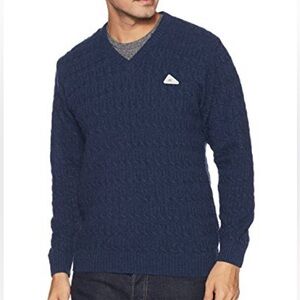 Monte Carlo size 40(M) Navy Blue Pure new wool long sleeve V-Neck Sweater